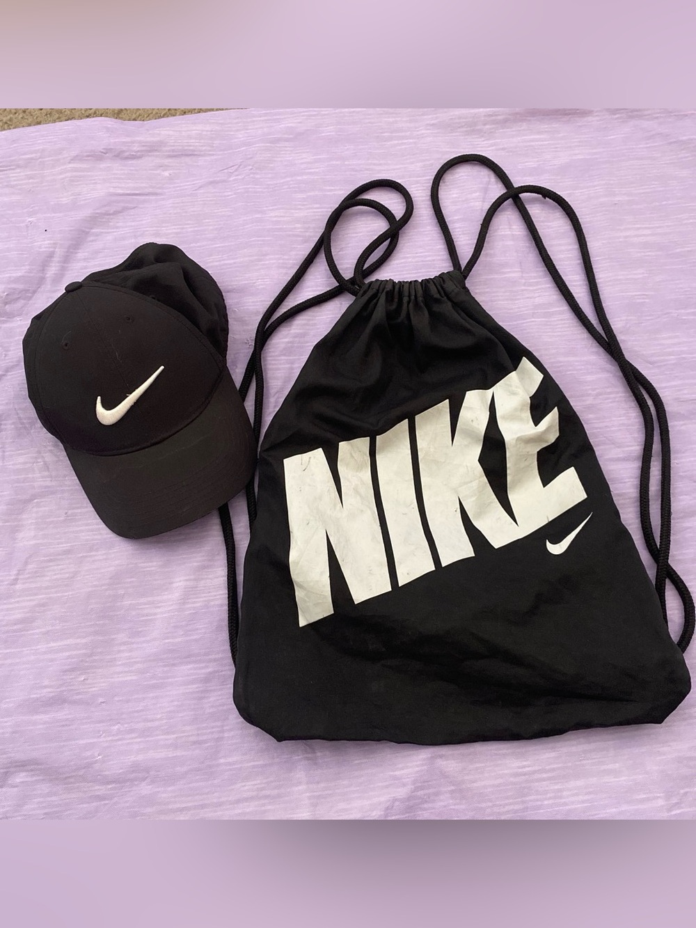 Nike Black Drawstring Backpack with White NIKE Logo